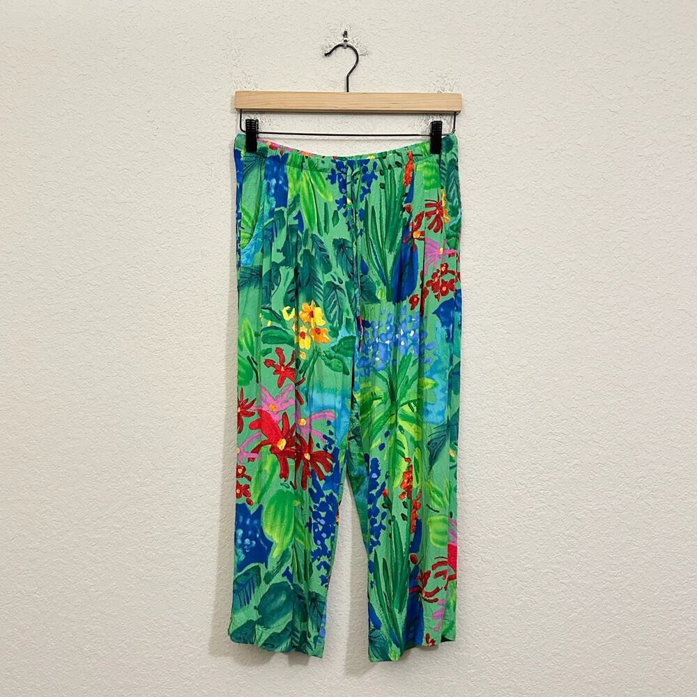 JAMS WORLD Sea Flower Pants Green Floral High Rise Tropical Beach